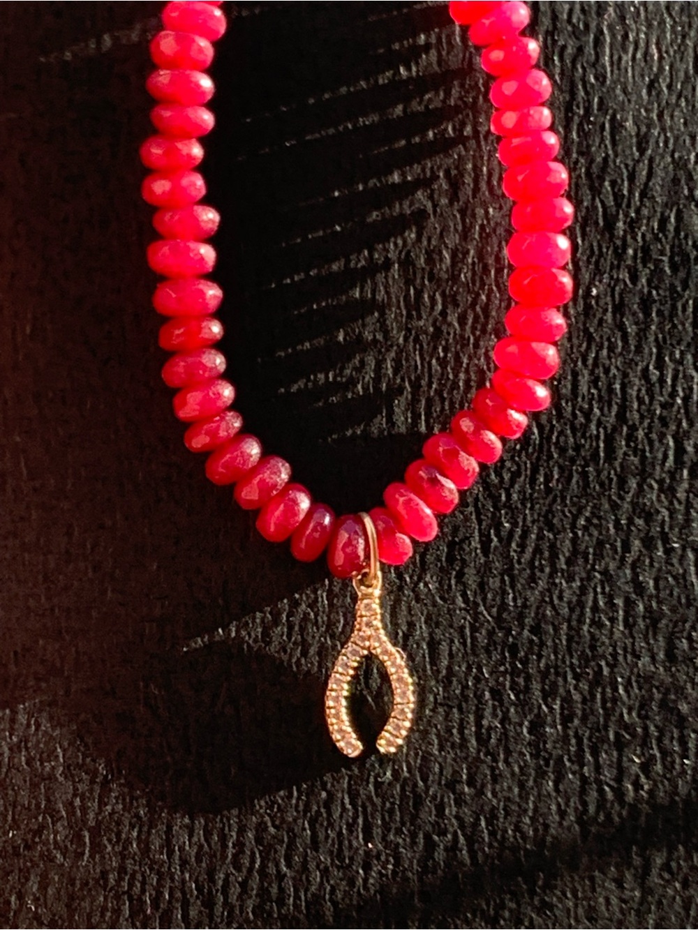 14k gold Sydney Evan Ruby  Necklace with Gold Wishbone Pendant